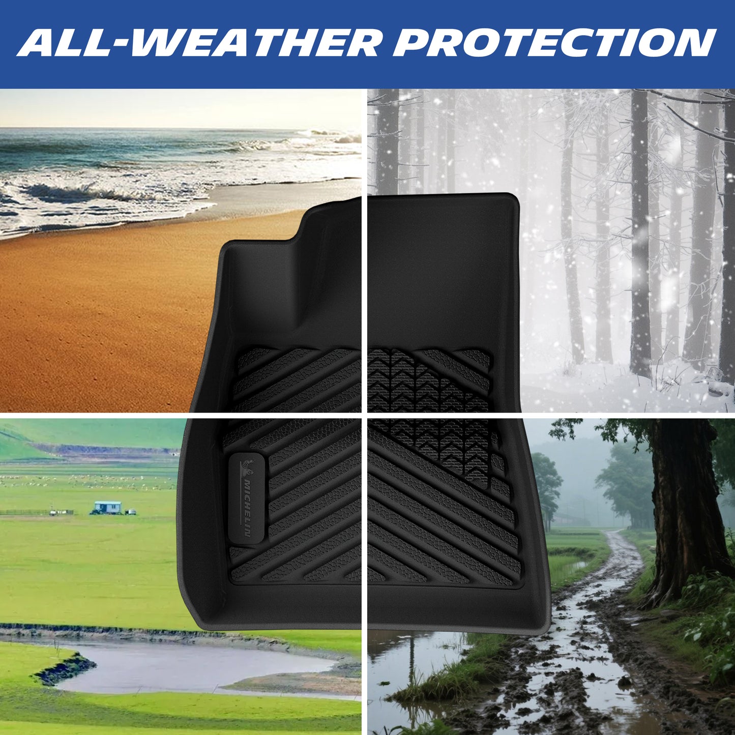 Michelin all-weather TPE floor mats, custom-designed for 2021-2023 Teala Model 3, perfect custom-fit for your vehicle.