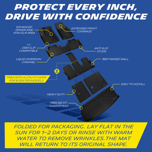 Michelin Premier Floor & Trunk Mat Set for Toyota Highlander 2014-2019 7-Seater, 7PCS