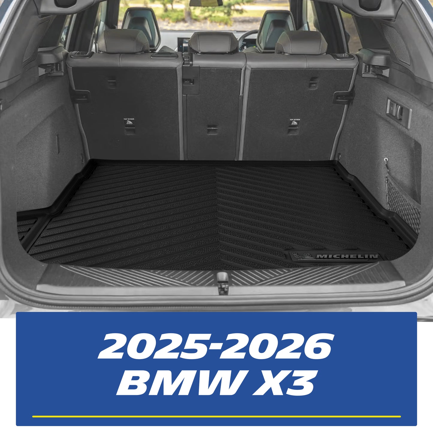 Michelin all-weather TPE trunk mat installed in 2025-2026 BMW X3 cargo area