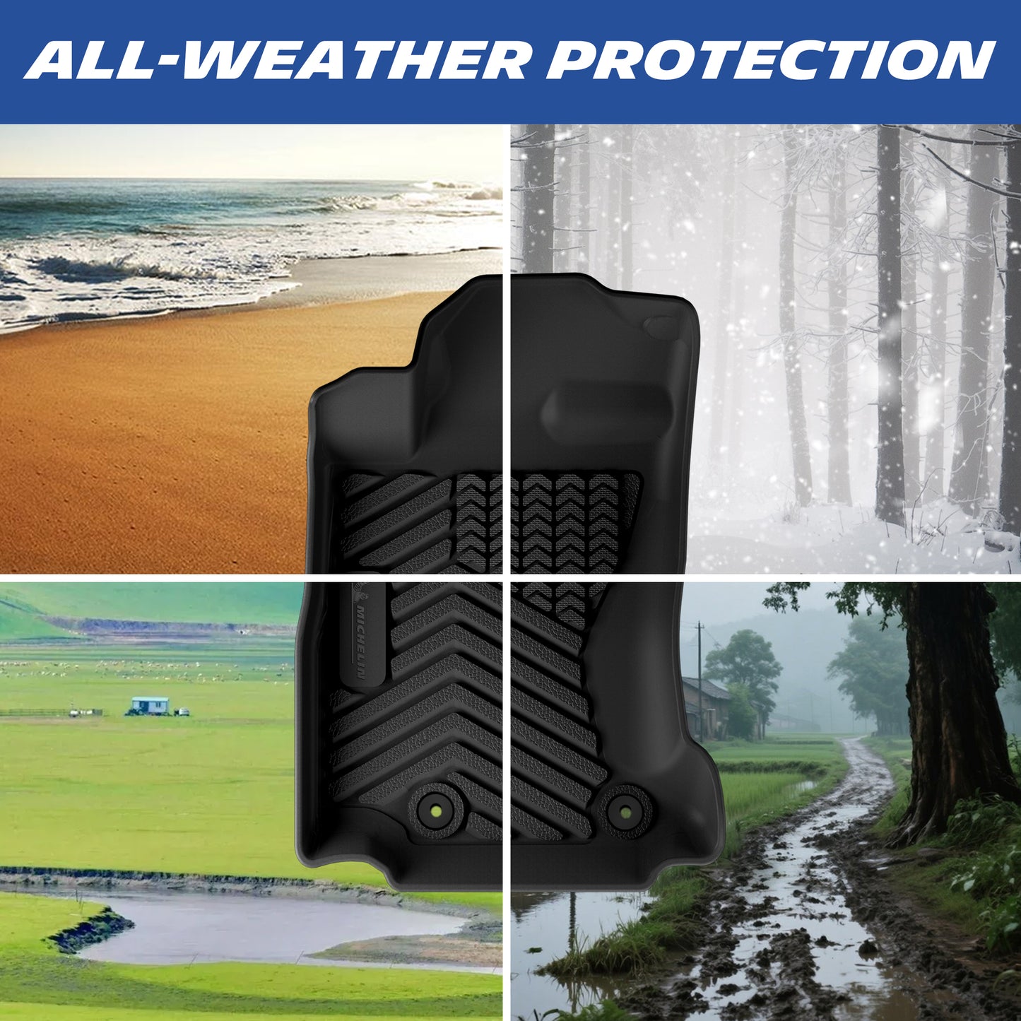 All-season floor mat adapts to sand, snow, mud and wet muddy road conditions