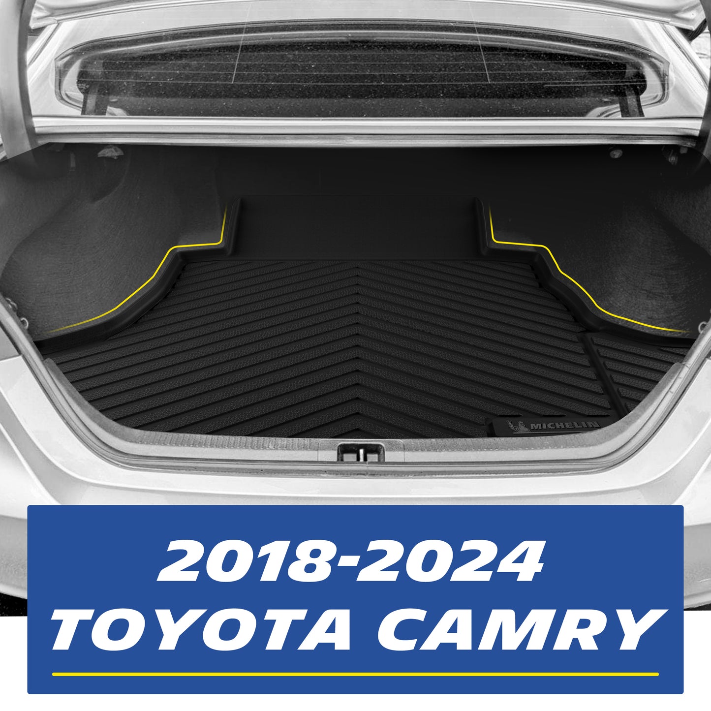 Custom-fit TPE cargo mat installed in the trunk of 2018-2024 Toyota Camry