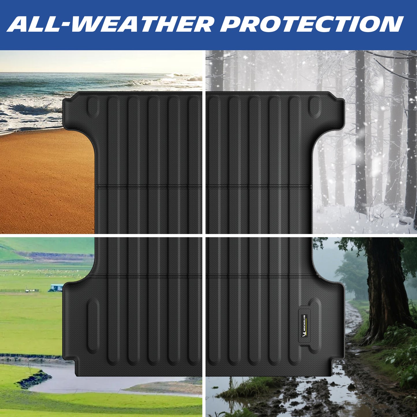 Michelin range of mobility durable accessories, including high-pressure cleaner, snow chains, TPE floor mats, tire inflator, wiper blades, and car chemicals, one-stop automotive care solution.