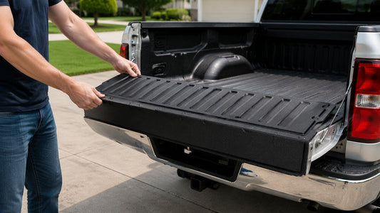 Pickup truck tailgate protector installation with open tailgate