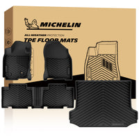 Michelin all-weather TPE floor mats full set, includes driver, passenger, rear bench, and cargo mats, advanced protection for vehicles, custom-fit car mats.