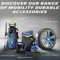 Car accessories set – floor mats, inflator, chains, wipers, chemicals