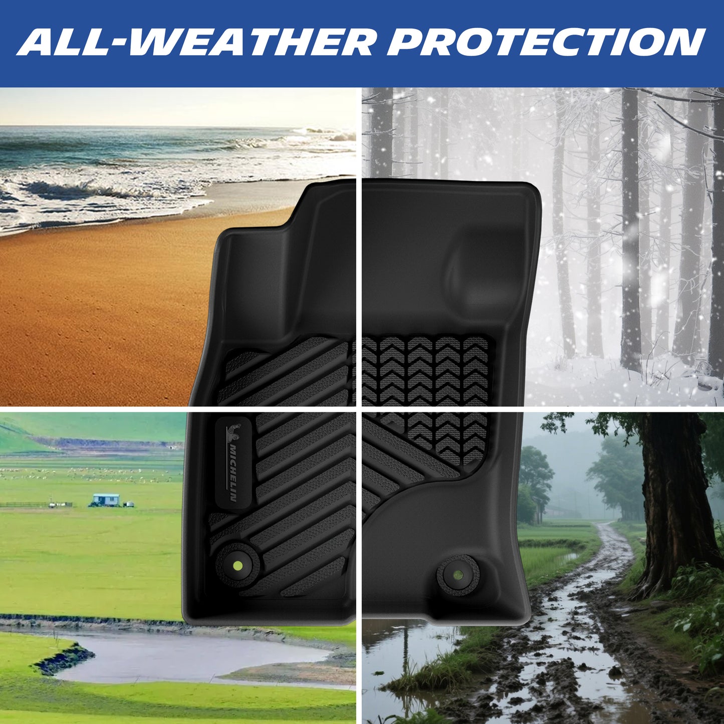 Michelin TPE car floor mats, durable all-weather protection against sand, snow, mud and water.