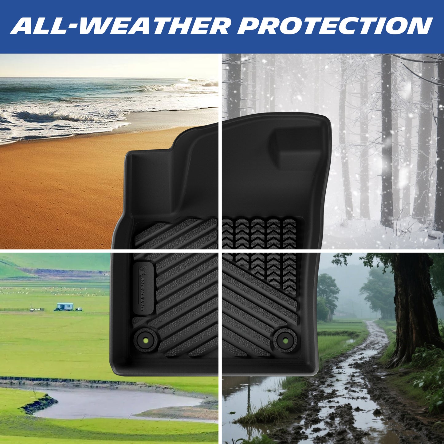 All-weather TPE floor mat withstands sand, snow, mud and rain