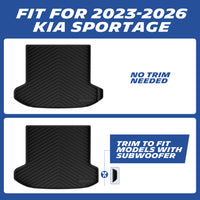 Two versions of Michelin Kia Sportage cargo mat; top untrimmed, bottom trimmable for subwoofer-equipped vehicles