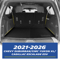 Michelin TPE cargo liner and seat back mats installed for 2021‑2026 Suburban, Yukon XL, Escalade ESV