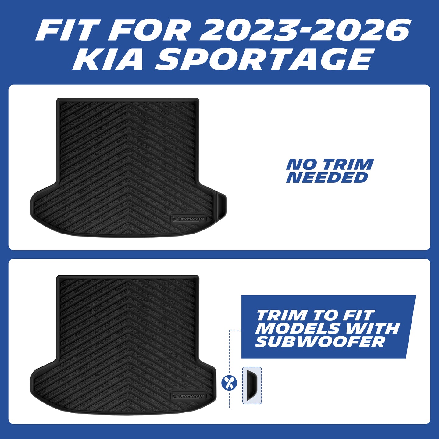 Custom trunk mat for 2023-2026 Kia Sportage, trim option for subwoofer models