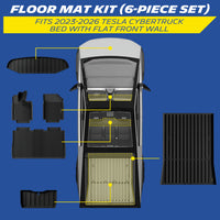 6-piece TPE floor mat set for 2023-2026 Tesla Cybertruck flat front wall bed