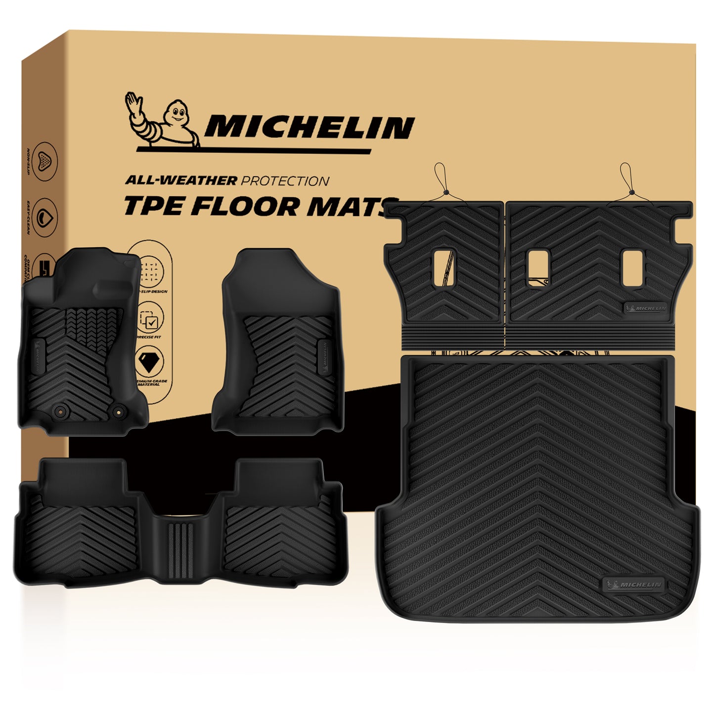 Complete Michelin all-weather TPE floor mat set matching Subaru Outback with retail box