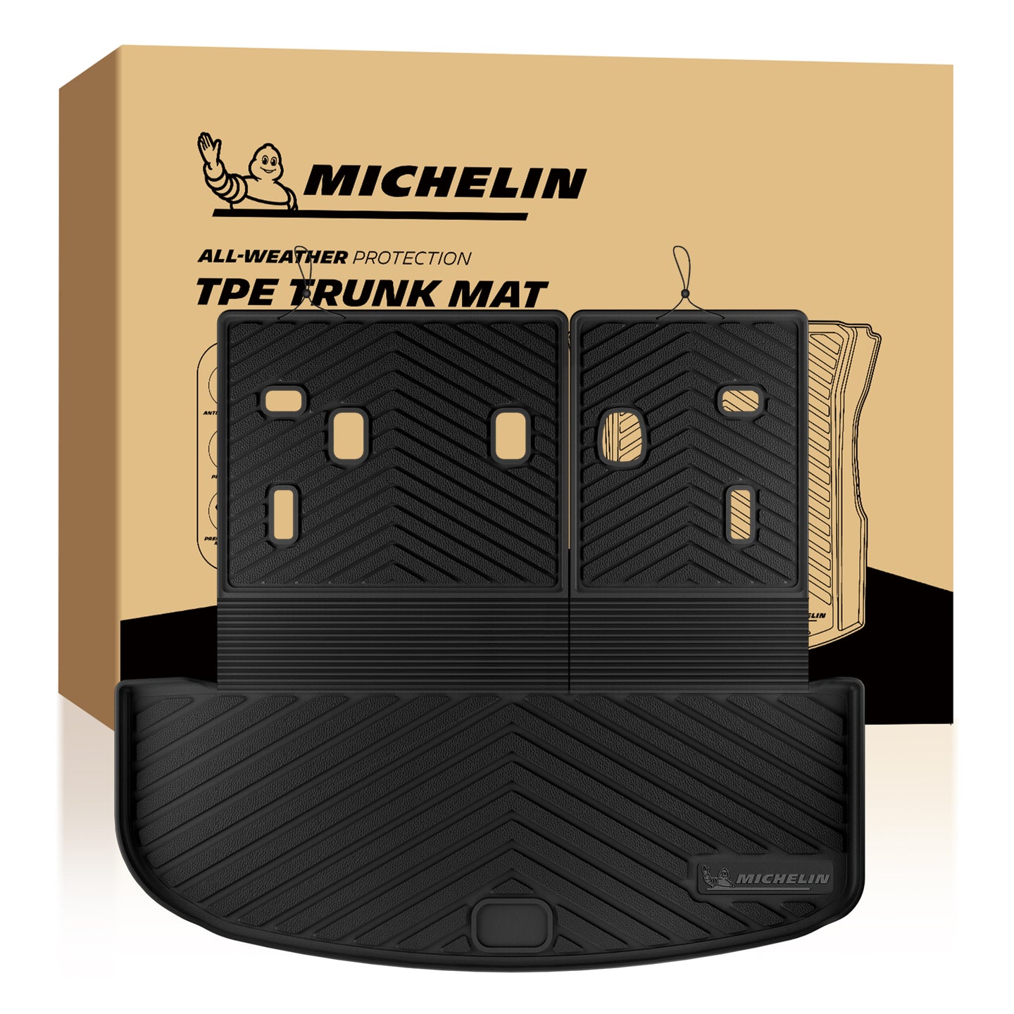 Michelin all-weather TPE trunk mat, advanced protection for cargo area, durable and slip-resistant, custom-fit vehicle trunk mat.
