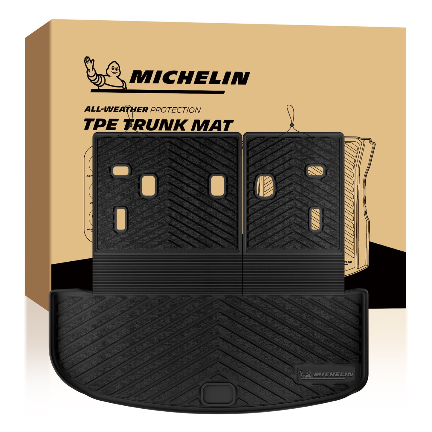 Michelin all-weather TPE trunk mat, advanced protection for cargo area, durable and slip-resistant, custom-fit vehicle trunk mat.
