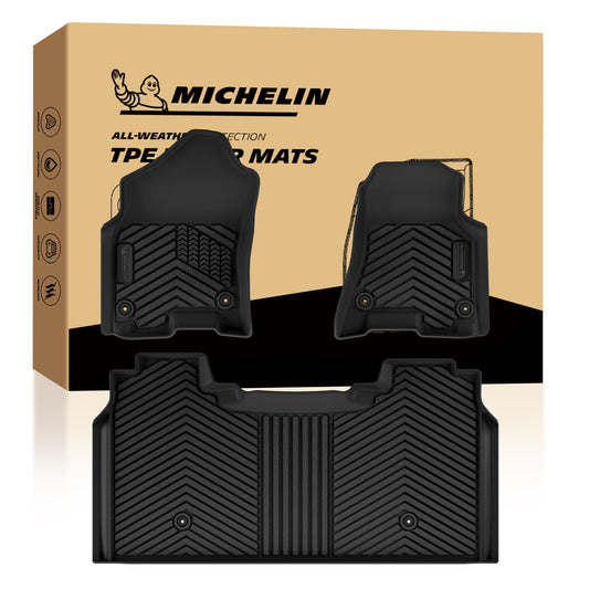 Michelin all-weather TPE floor mats, advanced protection for vehicles, durable and slip-resistant, custom-fit car mats.