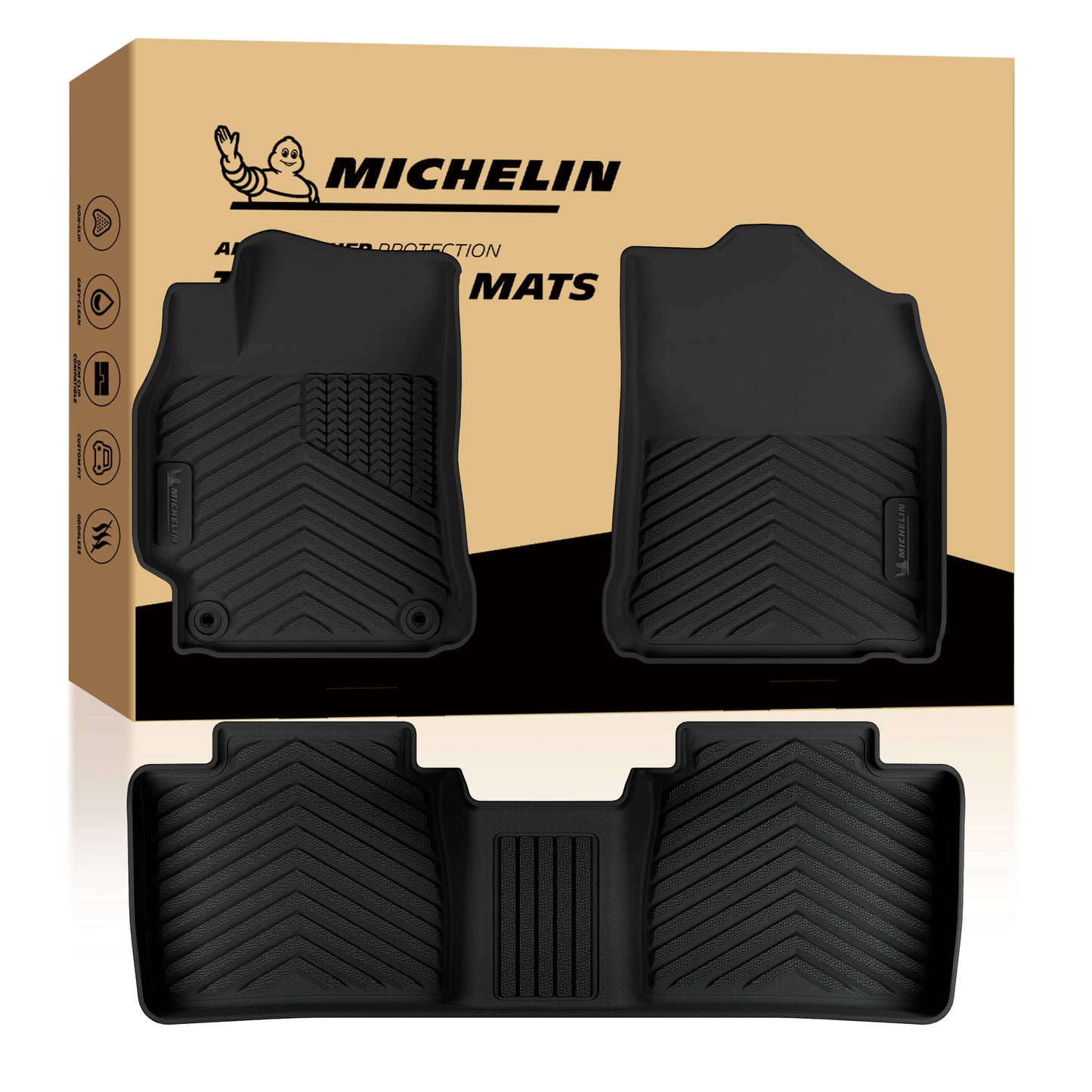 Michelin full set front & second row TPE all-weather car floor mats with retail box