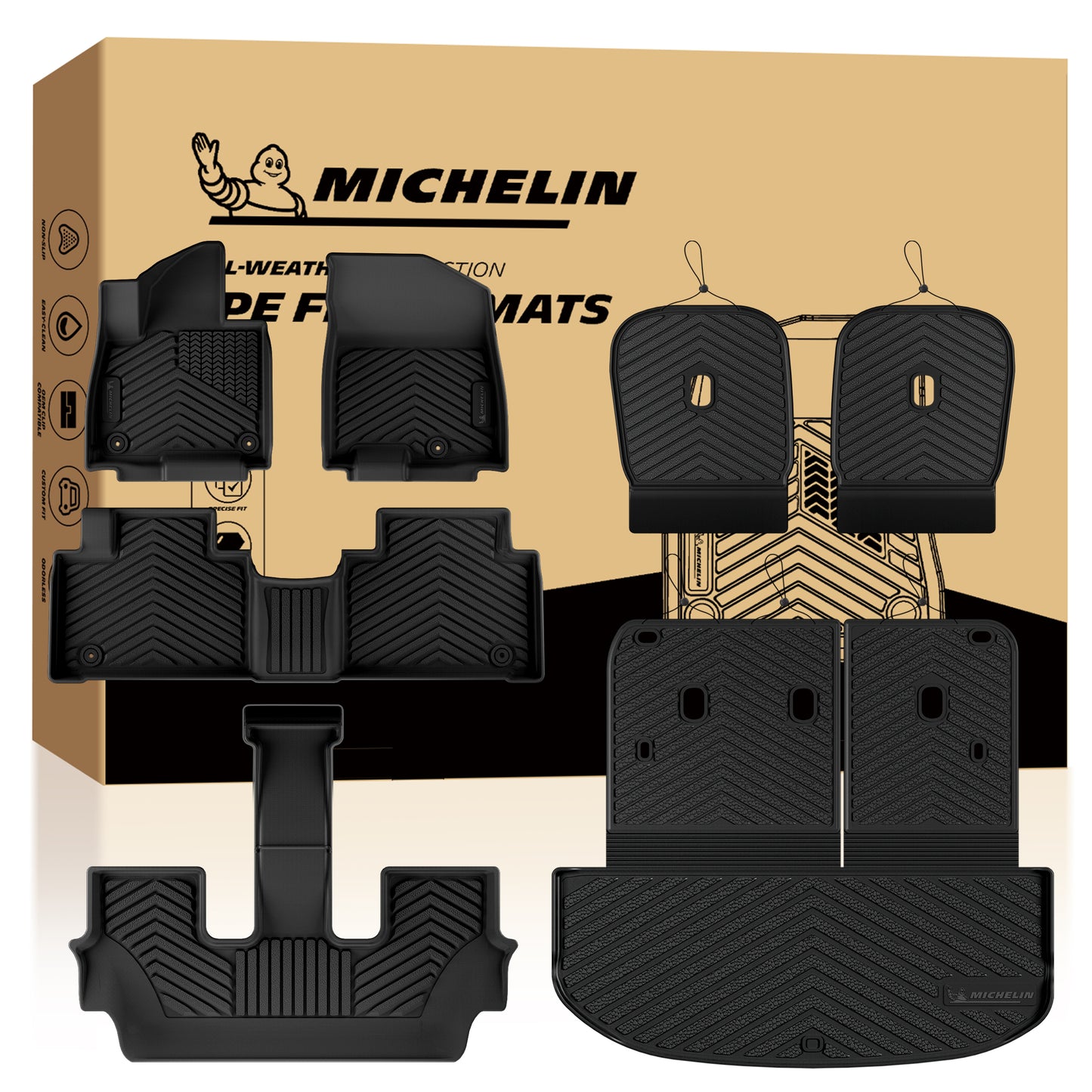 Michelin all-weather TPE floor mats, advanced protection for vehicles, durable and slip-resistant, custom-fit car mats.