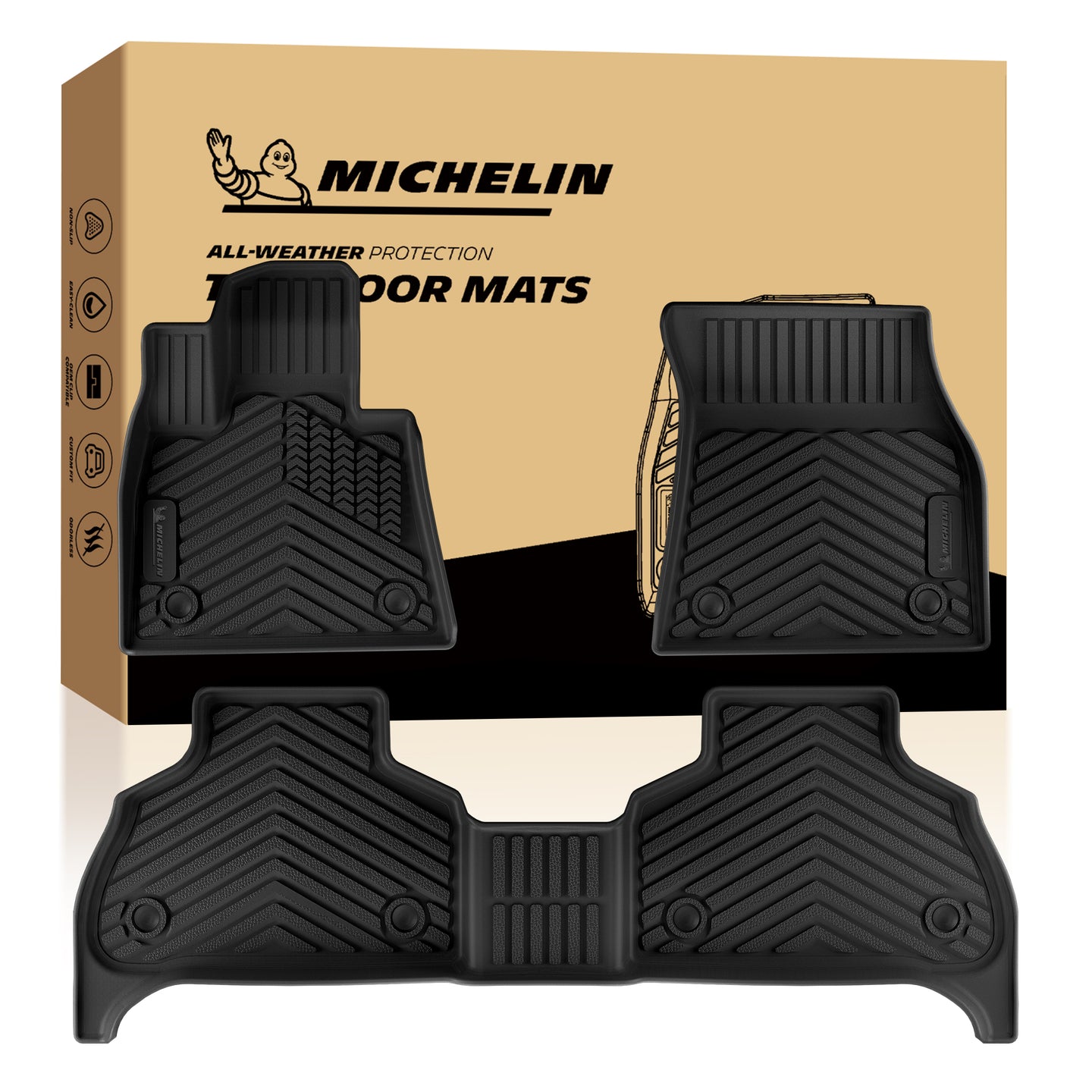 Michelin all-weather TPE front and second row floor mats set with original kraft retail box