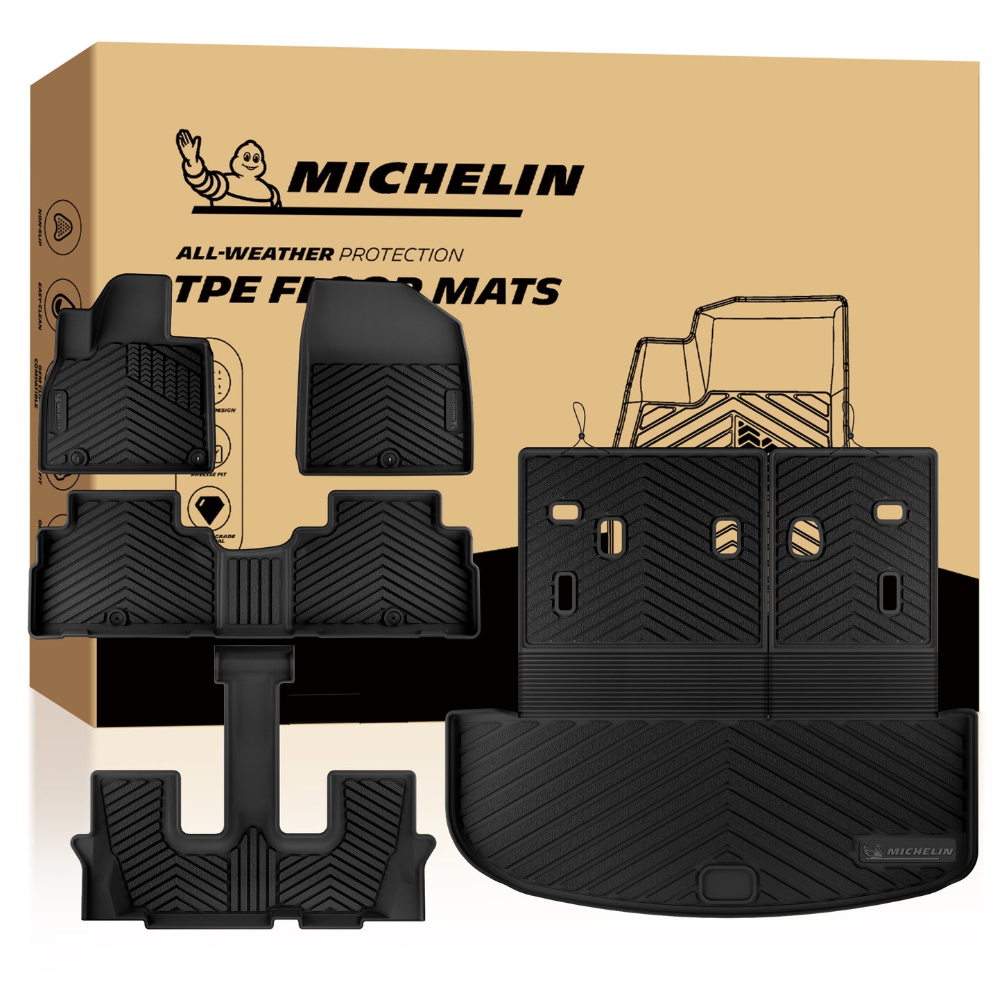 Michelin all-weather TPE floor mats, advanced protection for vehicles, durable and slip-resistant, custom-fit car mats.