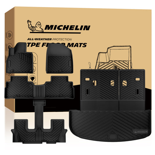 Michelin all-weather TPE floor mats, advanced protection for vehicles, durable and slip-resistant, custom-fit car mats.