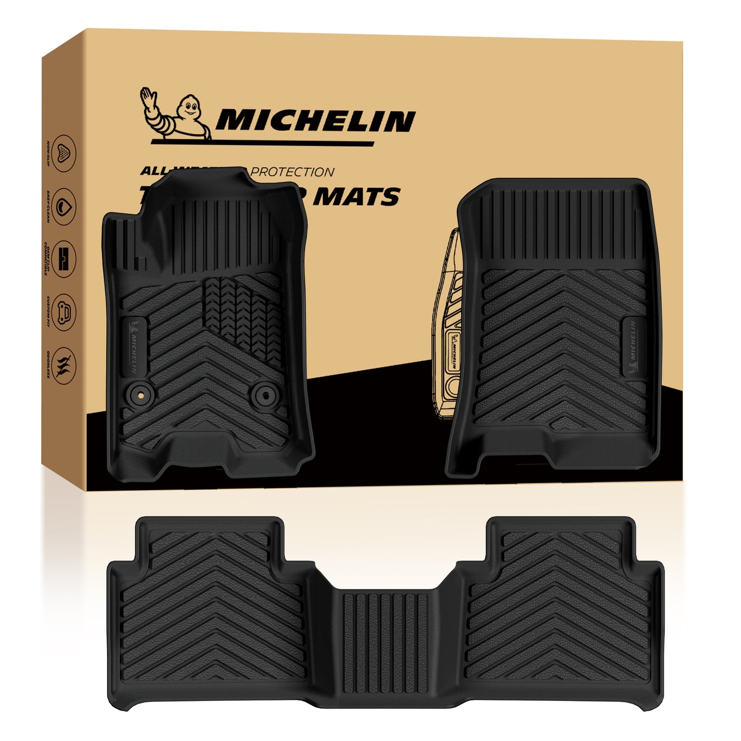 Complete Michelin floor mat set including driver, passenger and rear full-length mat with original gift box.