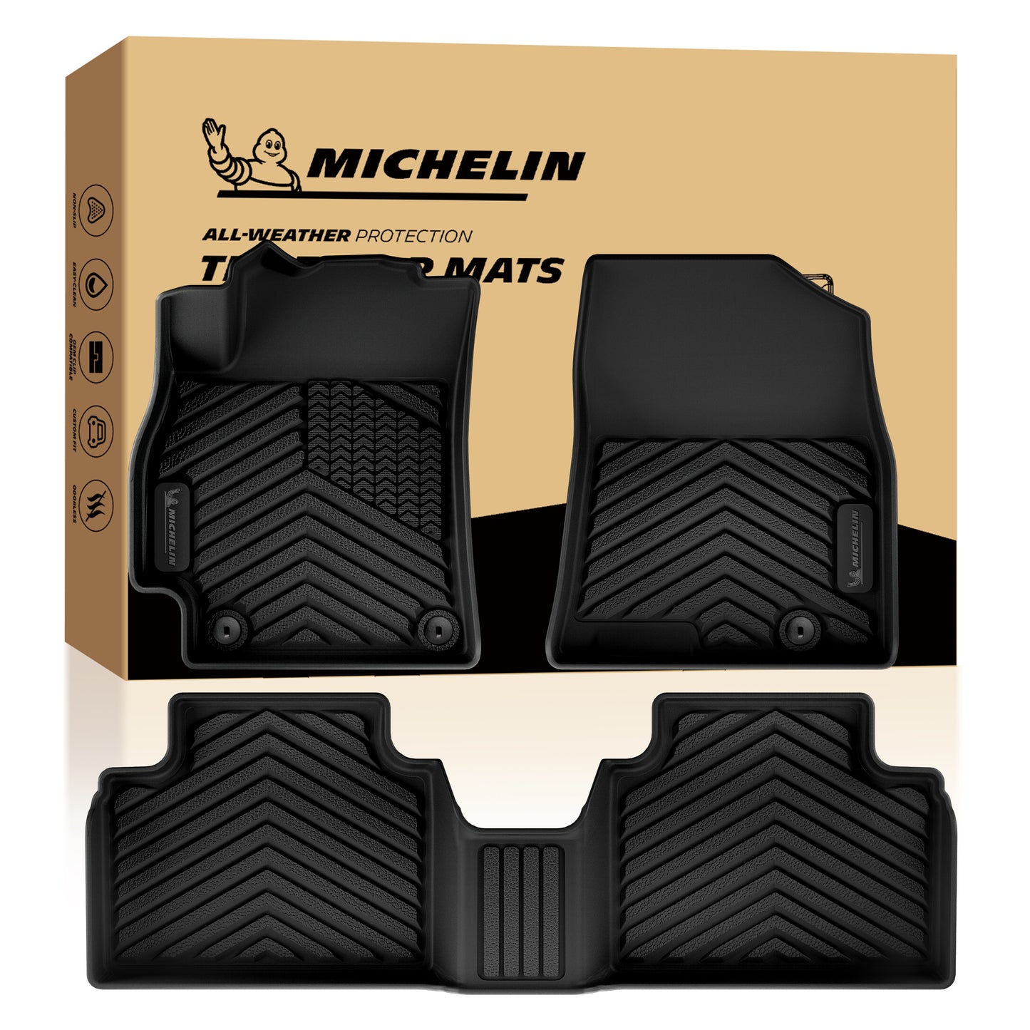 Michelin full set front & rear custom fit car floor mats with retail packaging box