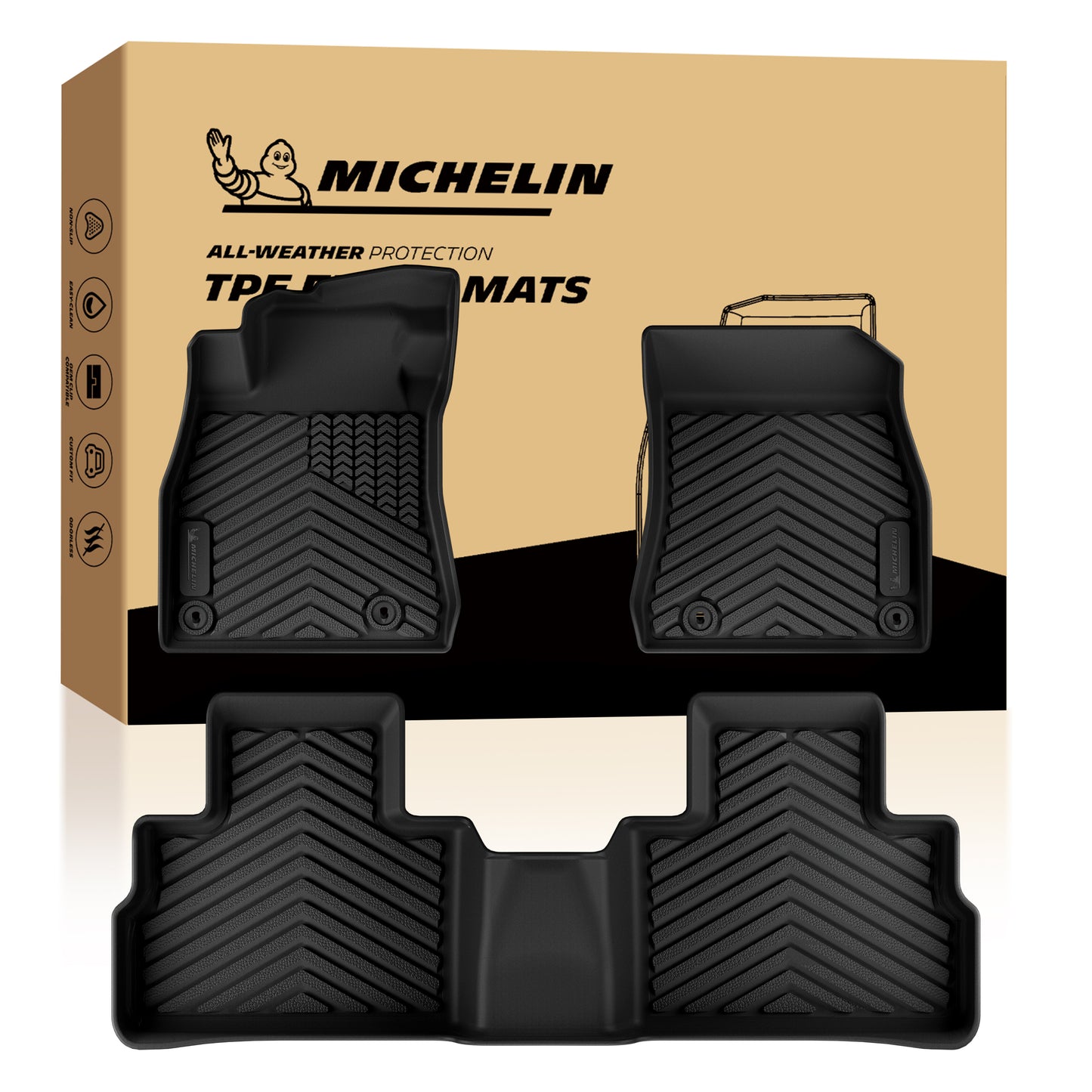 Full set custom Michelin TPE floor mats, front and rear complete package