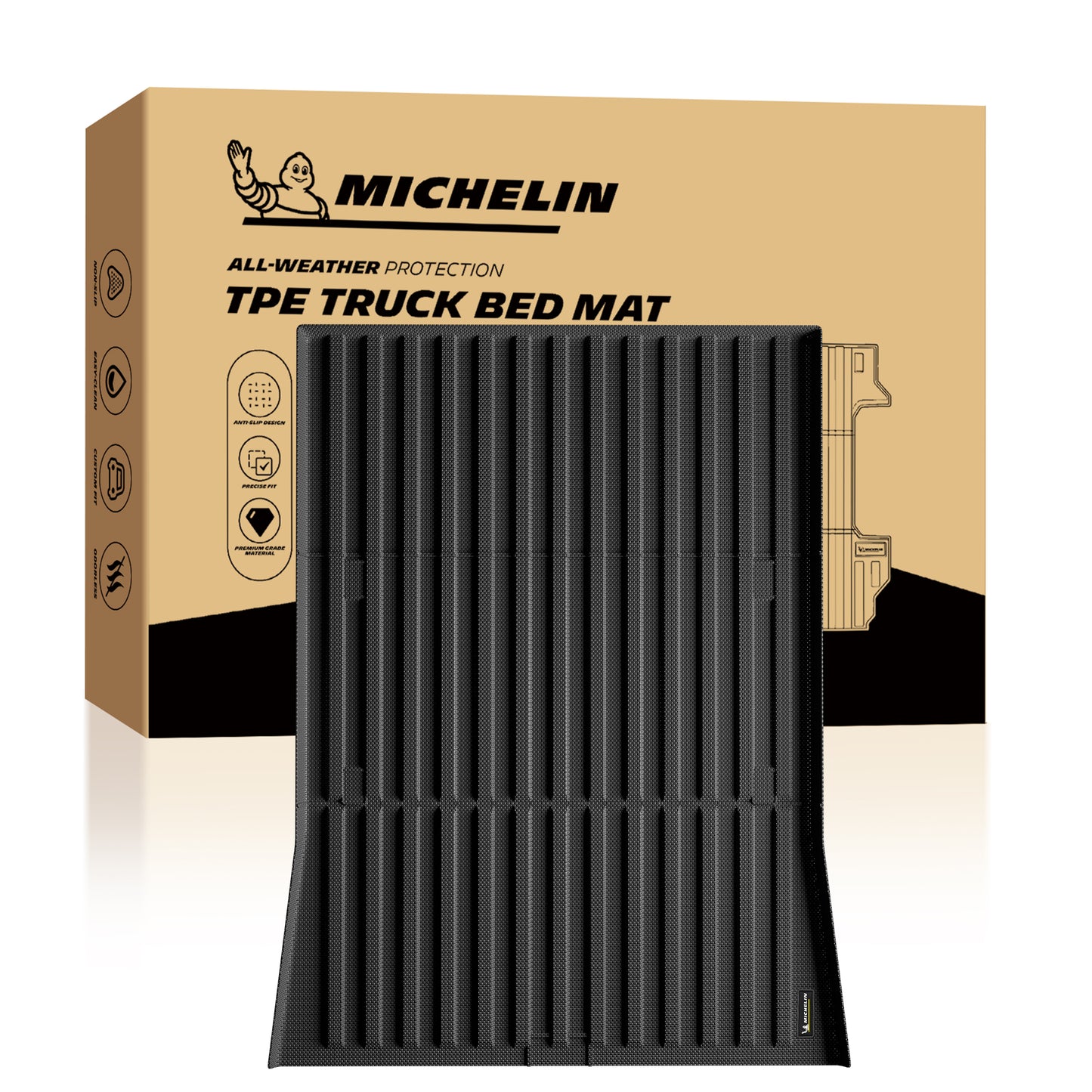 Michelin Truck Bed Mat for 2023 2024 2025 Tesla Cybertruck - Early Bed with Flat Front Wall, All-Weather Truck Bed Liner, Custom Fit, TPE Bedliner