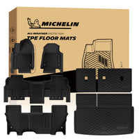 Michelin all-weather TPE floor mats full set, includes driver, passenger, second-row, third-row bench mats, seat backrest mats, and cargo mat, advanced protection for vehicles, custom-fit car mats.
