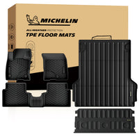 Michelin all-weather TPE floor mats and truck bed mat full set, includes driver, passenger, rear bench mats, bed mat, and tailgate mat, advanced protection for vehicles, custom-fit car mats.