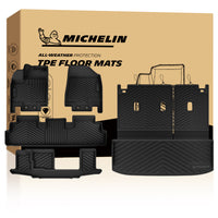  Complete Michelin full set floor mat assembly render with retail packaging box for Nissan Pathfinder