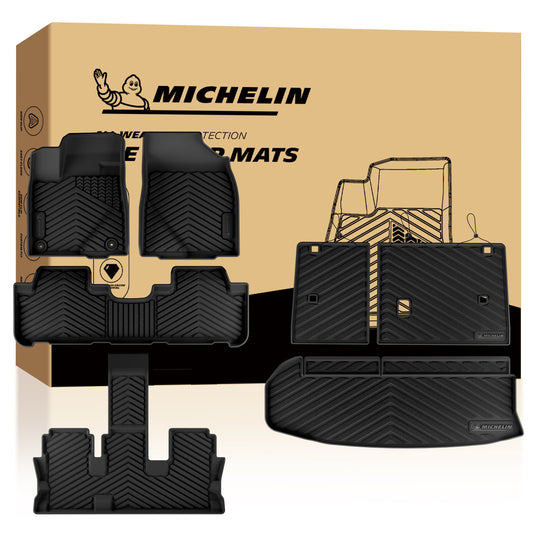 Complete full-set Michelin TPE floor mats matching Highlander with retail packaging box