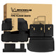 MICHELIN premium black all-weather TPE custom-fit car floor mats and integrated cargo liner set exclusively designed for 2018-2023 Chevy Traverse 8-seat models. Includes front, 2nd-row bench, and 3rd-row mats, plus a trunk mat with seat back protectors, utilizing high-density TPE for complete waterproof interior coverage.