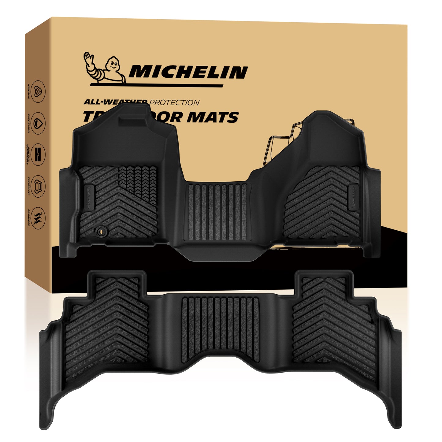 Michelin all-weather TPE floor mats, advanced protection for vehicles, durable and slip-resistant, custom-fit car mats.