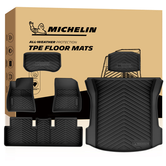 Michelin all-weather TPE floor mats, advanced protection for vehicles, durable and slip-resistant, custom-fit car mats.