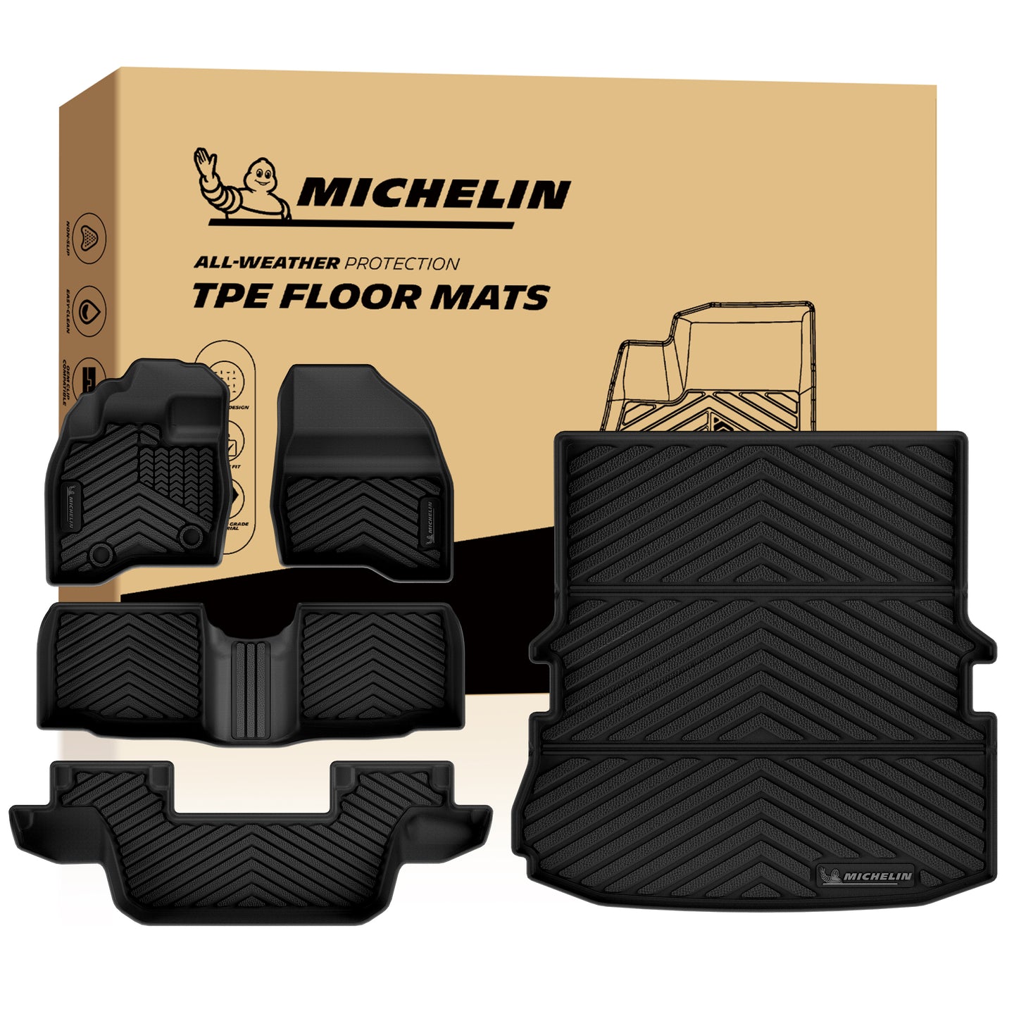 Michelin full set TPE mats: front, rear, 3rd row & cargo liner with retail package