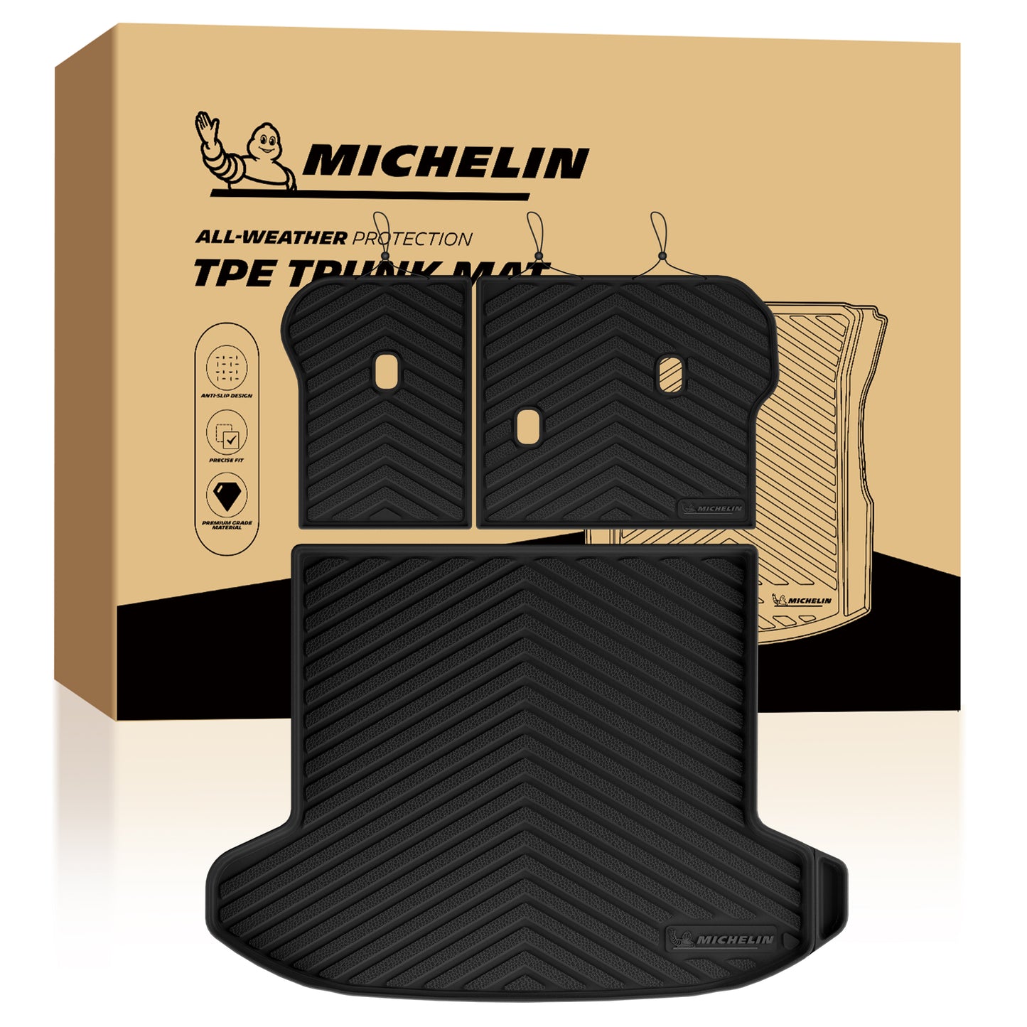 Complete Michelin TPE trunk mat set with rear backrest liners and branded packaging box