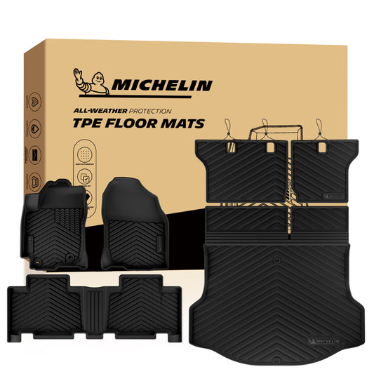 Michelin all-weather TPE floor mats, advanced protection for vehicles, durable and slip-resistant, custom-fit car mats.