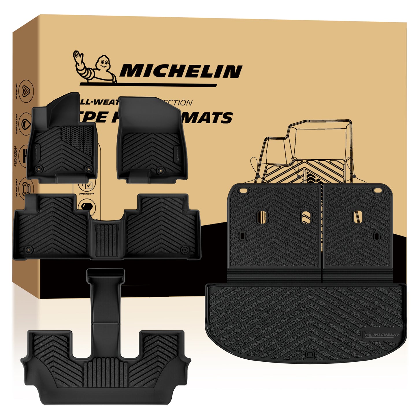 Michelin all-weather TPE floor mats, advanced protection for vehicles, durable and slip-resistant, custom-fit car mats.