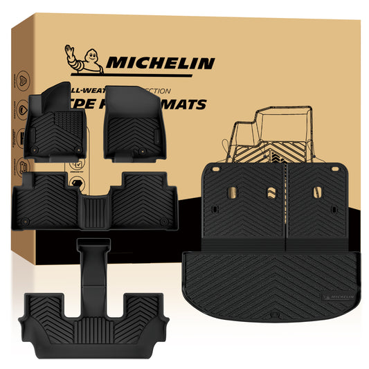 Michelin all-weather TPE floor mats, advanced protection for vehicles, durable and slip-resistant, custom-fit car mats.
