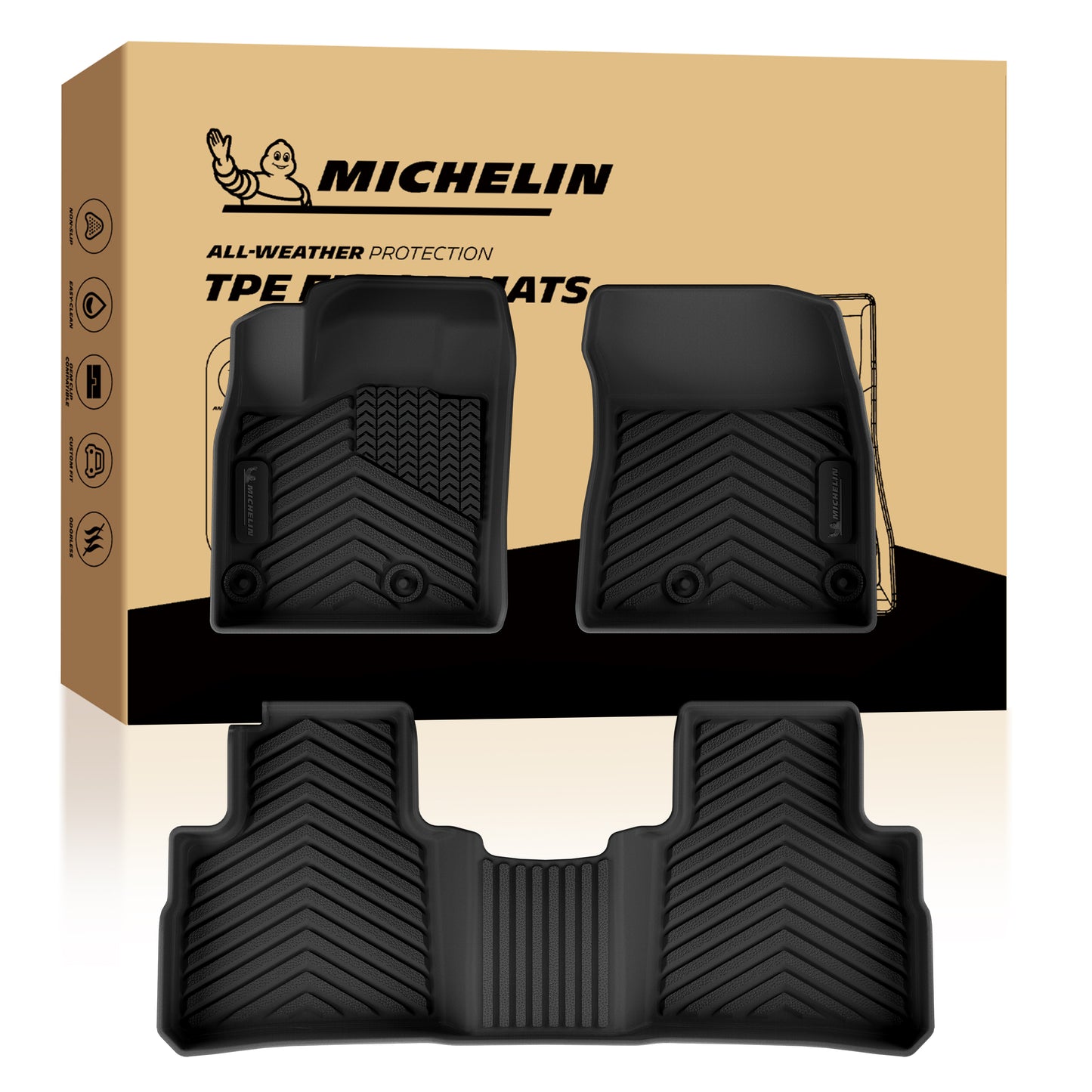 3-piece Michelin custom fit TPE automotive floor mats with original box