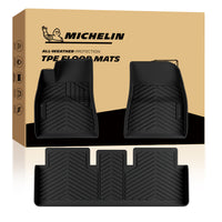 MICHELIN premium 3-piece set of black all-weather TPE custom-fit car floor mats exclusively designed for the 2024-2027 Tesla Model 3. Includes driver, front passenger, and one-piece rear mats featuring a high-density, waterproof non-slip surface.