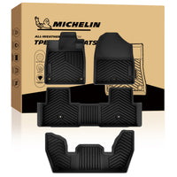 MICHELIN premium black all-weather TPE custom-fit car floor mats and cargo liner set exclusively designed for 2023-2026 Honda Pilot 7 and 8-seat models. Includes front, 2nd-row, and 3rd-row mats, plus a trunk mat, featuring high-density TPE for ultimate waterproof full-interior protection.