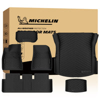 MICHELIN premium 6-piece set of black all-weather TPE custom-fit car floor and cargo mats exclusively designed for the 2024-2027 Tesla Model 3. Includes driver and passenger mats, rear row mat, front trunk (frunk) mat, rear trunk mat, and sub-trunk mat, featuring high-density TPE for ultimate waterproof full-interior protection.