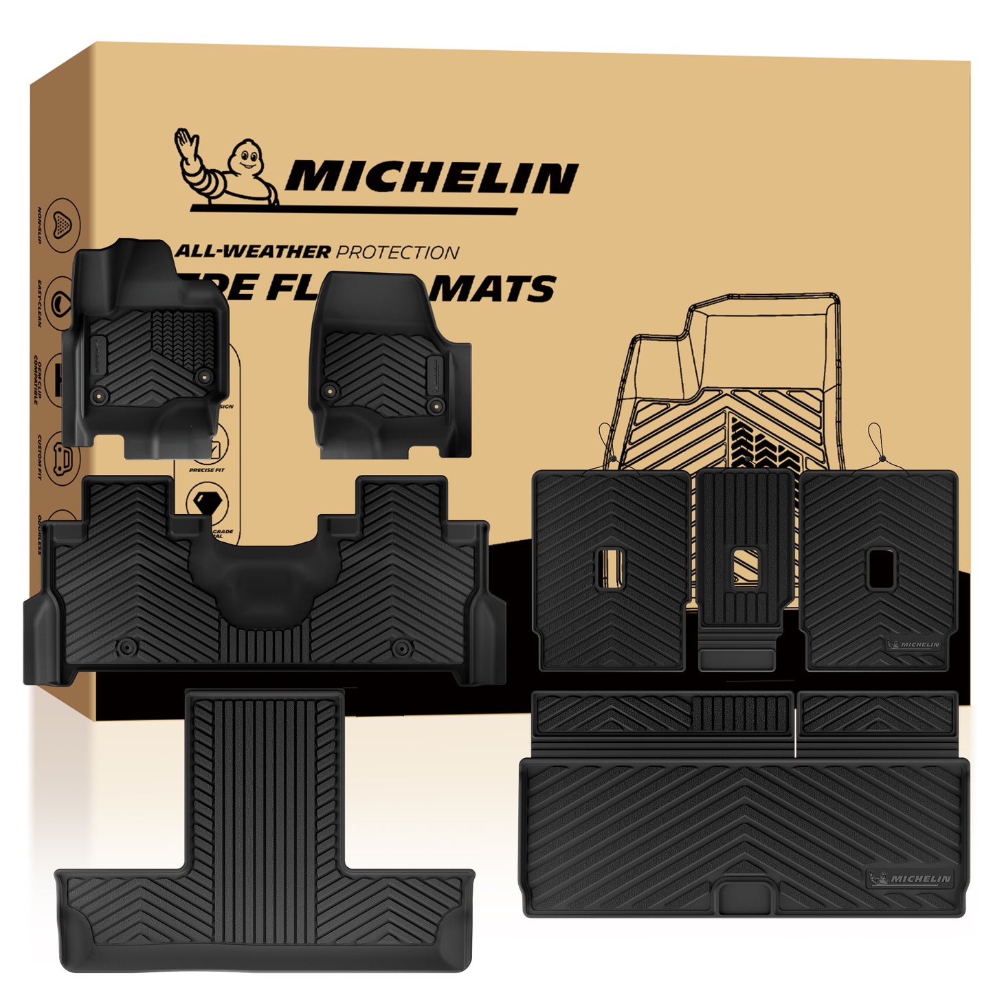 Michelin all-weather TPE floor mats, advanced protection for vehicles, durable and slip-resistant, custom-fit car mats.