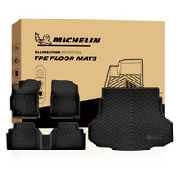 Real-world installation of a custom-fit MICHELIN black TPE rear trunk cargo mat inside a 2021-2026 Hyundai Elantra / 2022-2026 Elantra N. The image demonstrates the precise edge-to-edge fitment perfectly contouring the trunk space for comprehensive waterproof and dirt protection during daily cargo loading.