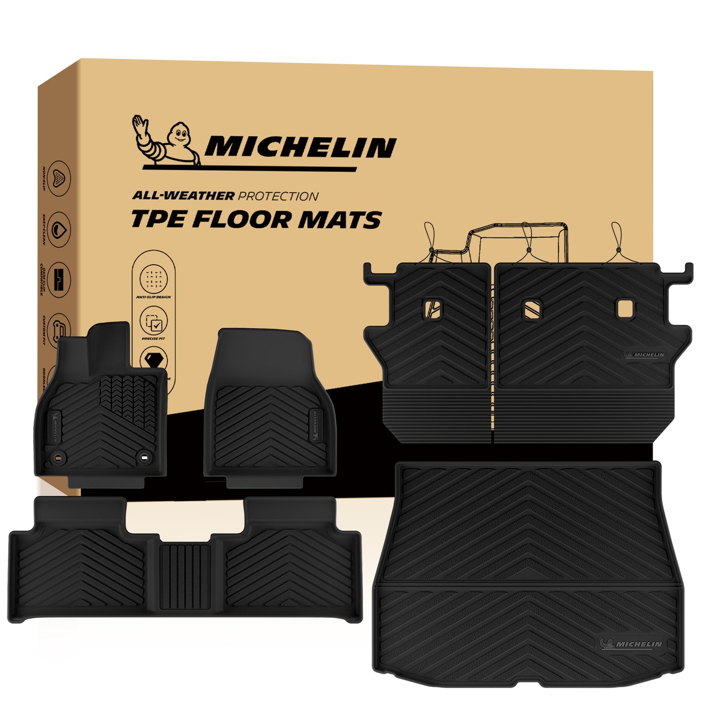 Michelin all-weather TPE floor mats full set including front mats, rear mats, rear seat back liners and cargo mat with original packaging box