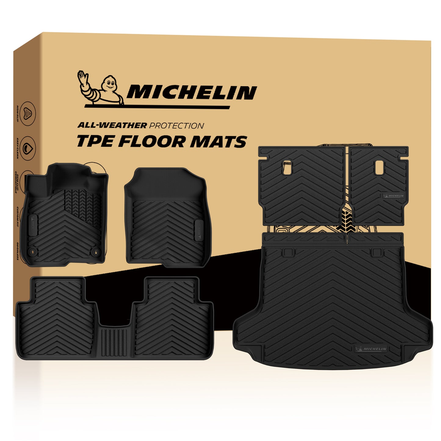 Full set Michelin custom floor liners: front, rear and cargo mats complete kit