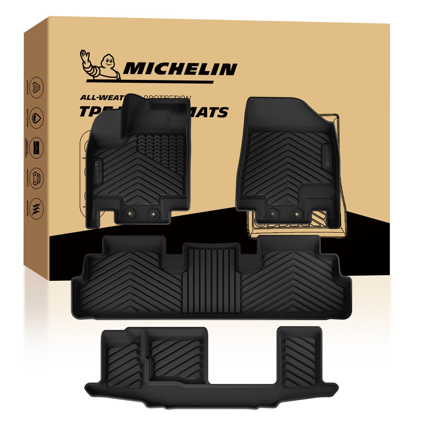  Full set Michelin custom car floor mats front, second and third row complete layout
