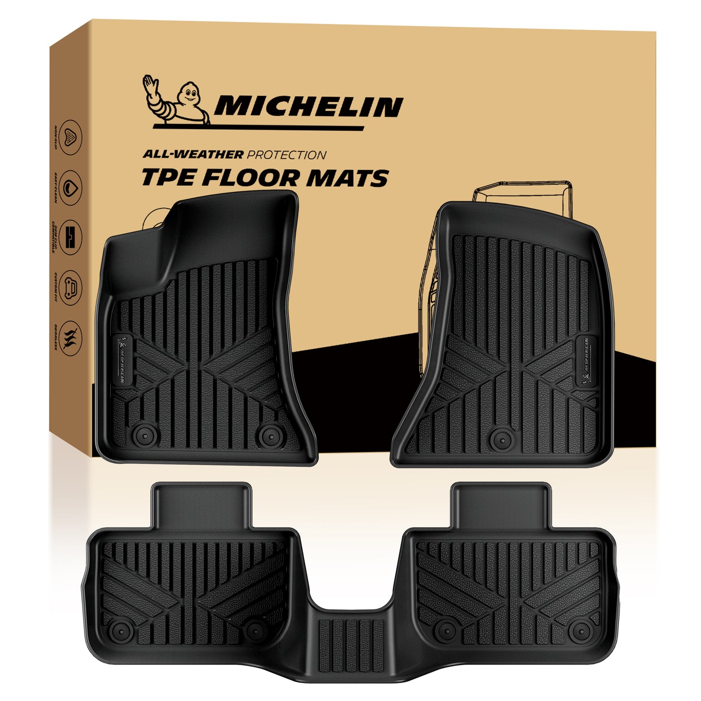 Michelin Premier Series Floor Mats for 2011-2023 Dodge Charger RWD/Chrysler 300 RWD, 3PCS, All-Weather Floor Liner, Custom Fit, Durable TPE, Non-Slip